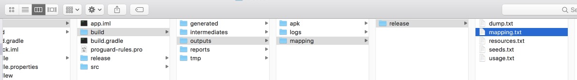 Location of (Deobfuscation files) mapping.txt file in a Mac