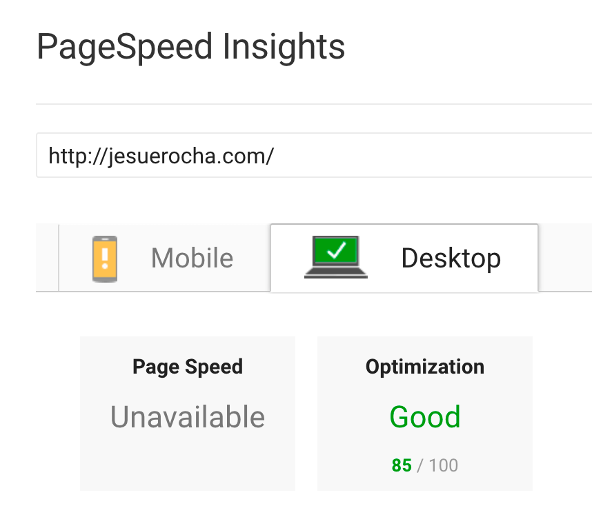 Starting point at 85 percent according to PageSpeed Insights