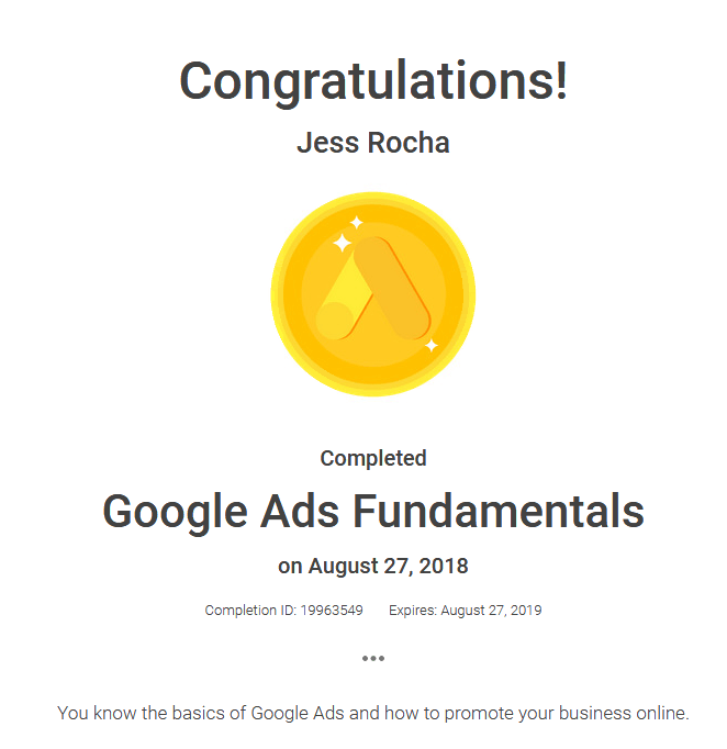 I got the Google Analytics Individual Qualification (GAIQ) certification