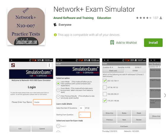 Network+ Exam Simulator Anand Software and Training