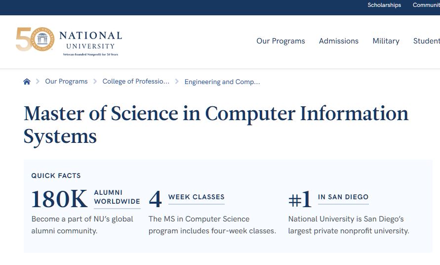 National University – La Jolla : Computer Information Systems