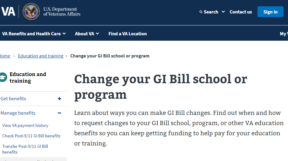 Veterans Affairs GI Bill school search tool